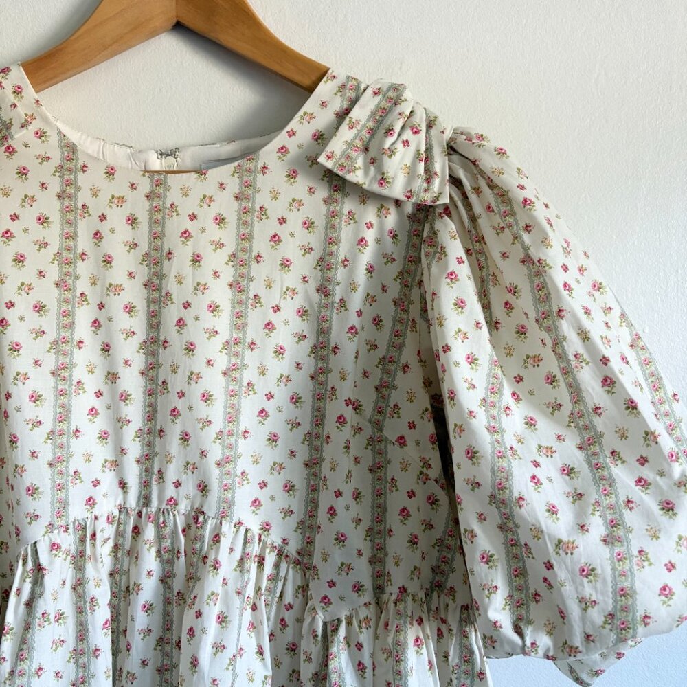 Women's Ivory Mini Dress with Puff Sleeves - Picture 3 of 5